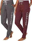 Calvin Klein Women's 2 Pack French Terry Joggers (Grey/Deep Maroon, Large)