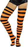 ToBeInStyle Womens Vibrant Horizontal Wide Striped Thigh High Stockings - Black/Neon Orange