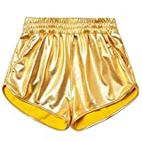 HIGO FASHION Women's Metallic Shiny Shorts Sparkly Rave Yoga Hot Short Booty Outfits Pants (S(US 4-6), Gold)