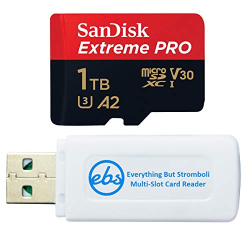 SanDisk 1TB Extreme Pro MicroSD Memory Card with Adapter Works with GoPro Hero 10 Black Action Cam U3 V30 4K A2 Class 10 (SDSQXCZ-1T00-GN6MA) Bundle with 1 Everything But Stromboli Micro Card Reader