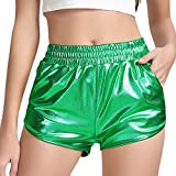 Women's Metallic Shorts Poison Ivy Costume Green Yoga Shiny Sparkly Hot Outfit Pants for Party
