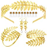 15 Pieces Greek Goddess Costume Bracelet, Golden Leaves Bridal Crown Headband, Pearl Earrings and Hair Pins (Classic Style)