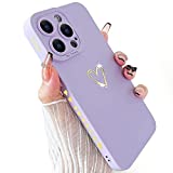 SmoBea Compatible with iPhone 14 Pro Max Case, Cute Gold Heart Pattern Soft Silicone with Full Camera Lens Protection Case for Women Girls Side Gold Heart Pattern Slim Phone Case - Purple