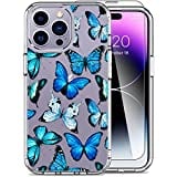 LUHOURI iPhone 14 Pro Max Case with Screen Protector,Clear Cover with Fashion Cute Designs for Women Girls,Slim Fit Durable Protective Phone Case for iPhone 14 Pro Max 6.7" Floral Blue Butterflies