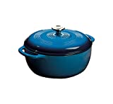 Lodge 6 Quart Enameled Cast Iron Dutch Oven with Lid  Dual Handles  Oven Safe up to 500 F or on Stovetop - Use to Marinate, Cook, Bake, Refrigerate and Serve  Blue