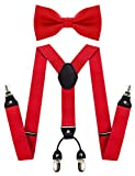 JEMYGINS Red Suspender and Silk Bow Tie Sets for Men (Red)