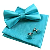 Mens Solid Formal Banded Pre-tied Bow Ties Set-Turquoise