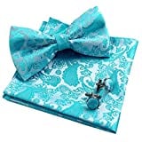 Alizeal Mens Paisley Bow Tie, Pocket Square, Cufflinks Set (Turquoise)