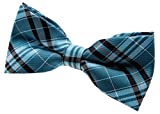 Retreez Men Stylish Plaid Checkered Woven Microfiber Pre-tied Bow Tie (4.5") - Turquoise and Black
