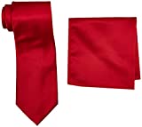 Stacy Adams Men's Satin Solid Tie Set, Fire Red, One Size