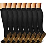 QUXIANG Copper Compression Socks Women & Men Circulation (8 Pairs) 15-20 mmHg Knee High is Best for Athletics Climbing Running Support Cycling Hiking Flight Travel Pregnancy Maternity (S/M,Multi 01)