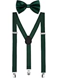 Suspender Bow Tie Set Clip On Y Shape Adjustable Braces, 80s Suspenders Shoulder Straps for Halloween Cosplay Party(Green)