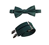 Tuxgear Mens Bow Tie and Adjustable Stretch Suspender Sets in Assorted Colors (Forest Green, 48" Mens)