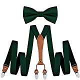 Y-Back Men's Elastic Dark Green Suspenders and Bowtie Set for Wedding Formal Events (0103-09)