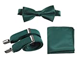 Tuxgear Mens Bow Tie Suspender and Pocket Square Set, Emerald Green, 48" Mens (Emerald Green, 48" Mens)