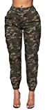 Denim Collection Cargo Jogger Pants - Women's Casual Elastic High Waist Sweatpants Tapered Leg Fatigue with 6 Pockets SCP-2049 Camo S