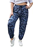 AMZ PLUS Women's Plus Size Cargo Pants Baggy High Elastic Waist Drawstring Comfy Casual Jogger Sweatpants with Pockets Dark Camo 4XL