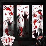 Halloween Decorations, INNENS 8 Sheet 78 PCS Halloween Window Clings, Scary Bloody Handprint Footprint Window Stickers Decals for Window Glass Floor Bathroom Indoor Outdoor Halloween Party Decorations