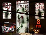 KD KIDPAR 8Pcs Halloween Window Door Decoration Covers Set, Includes 4Pcs 60x30 Window Clings&2Pcs 80x36 Door Posters with Scary Bloody Handprints&2 Fright Tape, Indoor and Outdoor Dcor for Party