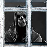 Halloween Window Poster Halloween Home Party Window Cover Decorations Photo Bakcdrop Banner Background Scary Skull Party Supplies 71 x 60 Inch