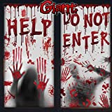 Giant Halloween Window Door Decorations 2PCS Creepy Posters Covers Scary Zombie Hands Window Door Clings Bloo-dy Handprint & Shadowy Horrible Zombie Theme Party Decor Halloween Outdoor Indoor Skeleton Window Door Decorations