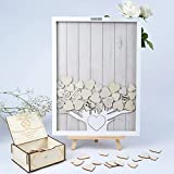 Wedding Guest Book Alternative Heart Drop Box, 16" * 12" White Wooden Rustic Display Shadow Picture Frame for Reception, Farmhouse Decoration Sign In Dropbox for Anniversary Baby Shower Birthday Party