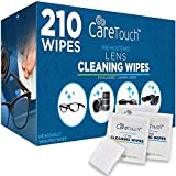 Care Touch Lens Wipes for Eyeglasses | Individually Wrapped Eye Glasses Wipes | 210 Pre-Moistened Lens Cleaning Eyeglass Wipes