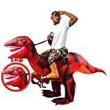 Spooktacular Creations Inflatable Costume Raptor Halloween Riding a Raptor Dinosaur Deluxe Costume Half Body Air Blow Up Costumes with Light-up LED Eyes- Adult (Red)