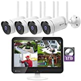 [8CH Expandable] Kittyhok All in One 2K Wireless Security Camera System with 12" HD Monitor, 4Pcs 3MP Home IP Surveillance Cameras with 2 Way Audio, Remote View, 24/7 Recording, 1TB HDD