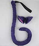 Happylifehere Long Fur Cat Ears and Cat Tail Set Halloween Party Kitty Cosplay Costume Kits (Purple)