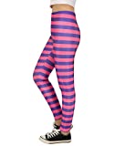 HDE Women Purple Pink Stripe Leggings Cheshire Halloween 5K Theme Pants Workout Tights - XL