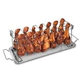 Navaris Stainless Steel Chicken Leg & Wing Rack - 14 Slot Roaster Stand for Chicken Legs, Wings, Drumstick with Drip Tray for Smoker Grill or Oven