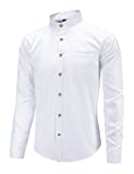 Dioufond Banded Collar Shirts Cotton Oxford Mandarin Collar Shirts for Men White Manderine Shirt XL