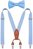 YJDS Men's Suspenders and Bow Tie Set Adjustable Elastic 4 Strong Clips Blue 47 IN