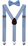 WDSKY Men's Suspenders and Bow Tie Set Adjustable with Heart Clips 47 Inches Sky Blue