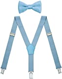 WDSKY Boys' Bow Tie and Suspenders Set Y Shape Adjustable Elastic 40 Inches Light Blue
