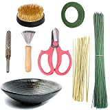 Flower Arrangement Sets of 51, Ceramic Flower Pot, Round Flower Holders, Floral Shears, Kenzan Needle Cleaning Pin & Rake, Floral Stems and Floral Tape for Ikebana Floral Arrangement Art