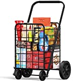 Amada Shopping Cart for Groceries with 176LBS/91L Large Capacity, Heavy Duty Grocery Cart with Wheels, Folding Utility Shpping Cart on Wheels for Groceries, Laundry, Pantry, Garage