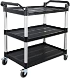 FIHUTED Service Cart with Wheels Lockable Large Size, Plastic Restaurant Cart Heavy Duty, Utility Commercial Cart for Office, Warehouse, Foodservice,40.1" L x 19.2" W x 38.5" H. Black (Large)