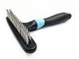 Dog rake deshedding dematting Brush Comb - Undercoat rake for Dogs, Cats, matted, Short,Long Hair Coats - Brush for Shedding, Double Row Stainless Steel pins - Reduce Shedding by 90% (Blue)