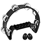 EastRock Tambourine,Metal Jingles Hand Held Percussion Half-Moon Tambourine and Egg Shakers for Kids, Adults, KTV, Party BLACK