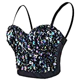 ELLACCI Sexy Sequin Bustier Crop Top Push up Club Party Corset Top Black X-Small
