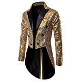 Mens Sequin Tuxedo Tailcoat Swallowtail Suit Jacket Dinner Party Wedding Blazer Slim Fit Show Tux Dress Coat (Gold, M)