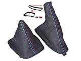 The Tuning-Shop Ltd compatible with Manual Shift & Ebrake Boot For BMW Series 3 E36 E46 1991-2004 Black Faux Suede M3///Colors Stitching