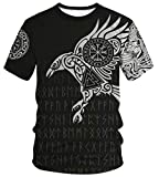DUOLIFU Unisex 3D Printed Cool Vikings Tattoo Norse Mythology Blouse T-Shirt Tops,Odin's Raven,XXL