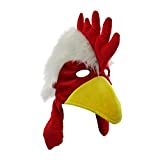 Fuzzy Chicken Mask Hat - Rooster Animal Costume Accessory - Cock Head Mask Novelty, One Size Red/White/Yellow