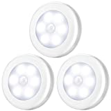 NEW VERSION AMIR Motion Sensor Lights, Battery-Powered LED Night Lights, Stick-Anywhere Closet Lights Stair Lights, Wall Lights for Hallway, Bathroom, Bedroom, Kitchen etc. (White - Pack of 3)