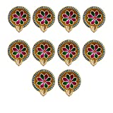 Alooatta Diwali Diya - 10-Piece Clay Diyas for Pooja - Hand-Painted Diwali Tea Light Holder with Cotton Wick - Clean Burning Diya Lamps- Rangoli Diya Lamp Diwali Decor, Indian Decorations (Serenity)