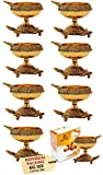 SATVIK 10 Pc Big Size Heavy Brass Kuber Turtle Diya for Diwali Decoration Handmade Oil Lamp with Golden Engraved Virgin Brass Metal Diwali Diya Vilakku for Puja Pooja Indian Deepawali Gift Items