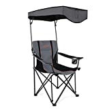 FAIR WIND Oversized Camping Lounge Chair with Adjustable Shade Canopy, Heavy Duty Quad Fold Chair Arm Chair - Support 350 LBS (Black Grey)